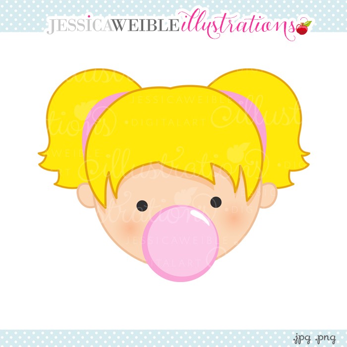 Bubble Gum Bubble Girl Digital Clipart - JW Illustrations