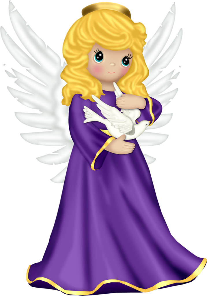 Cute Angel with Purple Robe and Dove Free PNG Clipart