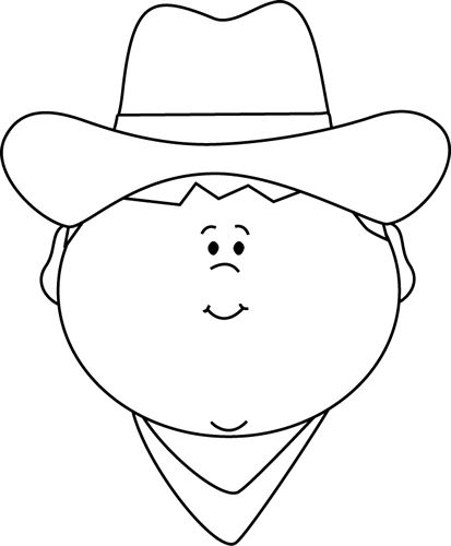 Black and White Cowboy Face Clip Art - Black and White Cowboy Face 