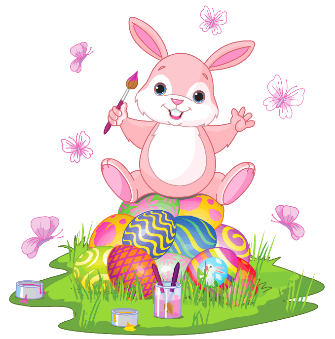 Easter Bunny with Eggs and Grass PNG Clipart Picture