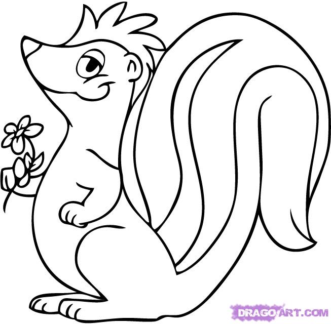 How to Draw a Cartoon Skunk, Step by Step, Cartoon Animals 