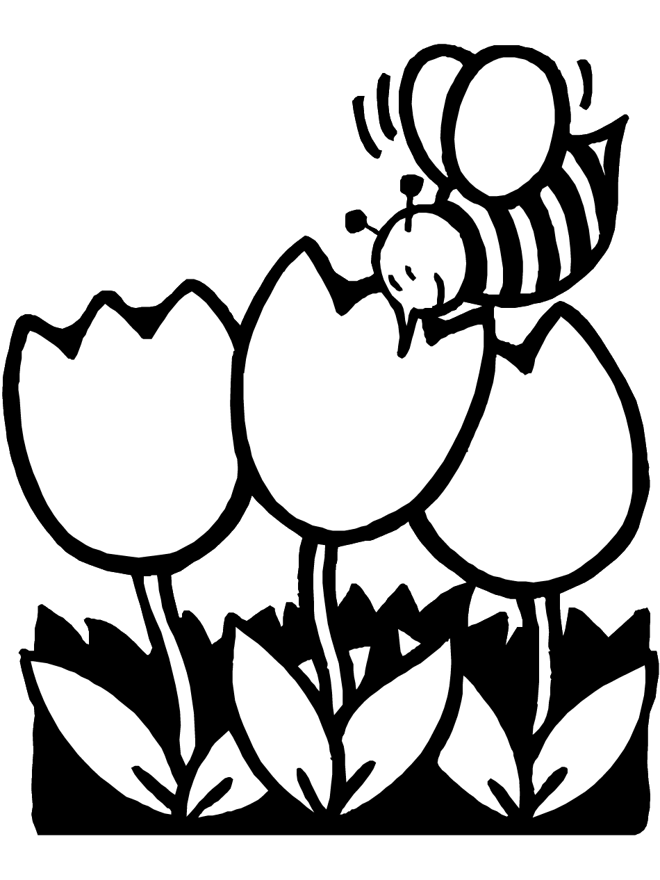 Spring Coloring Page: Bumblebee and Tulips - PrimaryGames - Play 