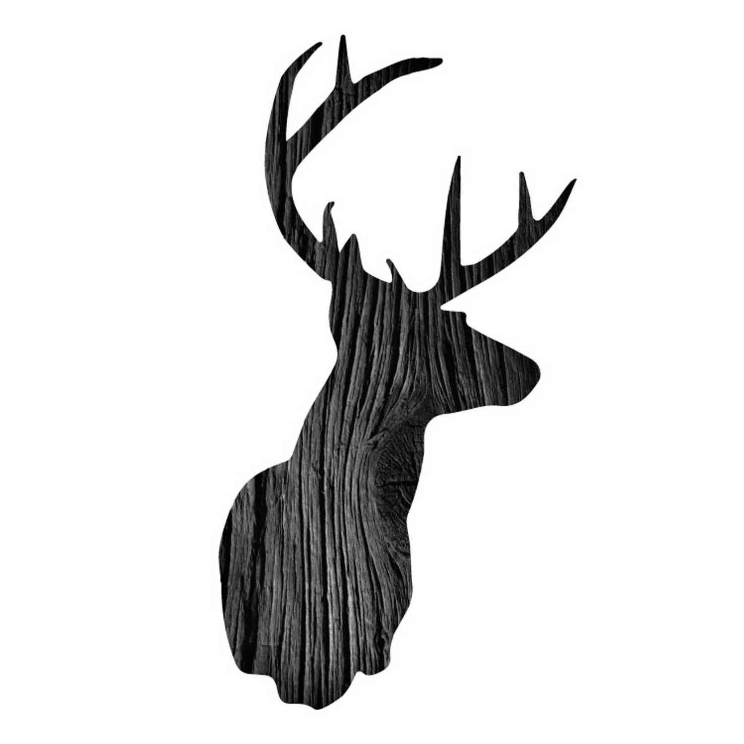 - Deer Head Silhouette in Black and White Wood Texture.