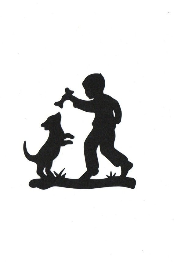 Boy and his Dog Child Silhouette die cut for scrap booking or card ma�