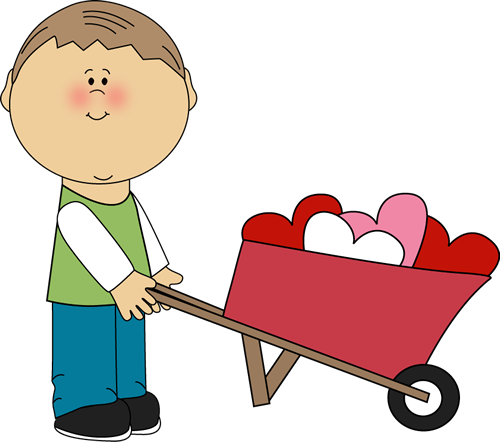 Boy Pushing Wheelbarrow of Hearts Clip Art - Boy Pushing 