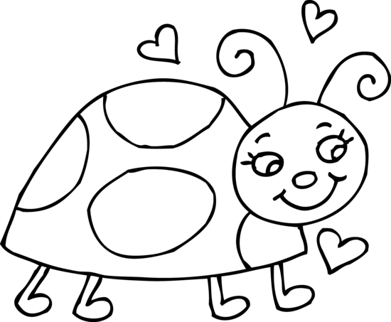Line Art of Cute Ladybug With Hearts - Free Clip Art