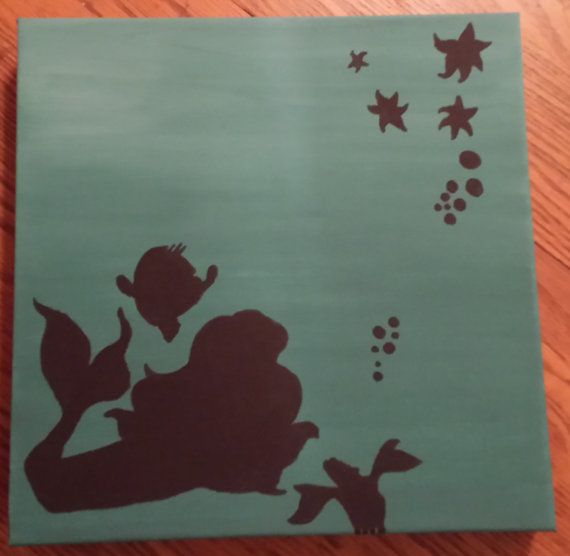 Disney Silhouette Painting The Little Mermaid Ariel Flounder 