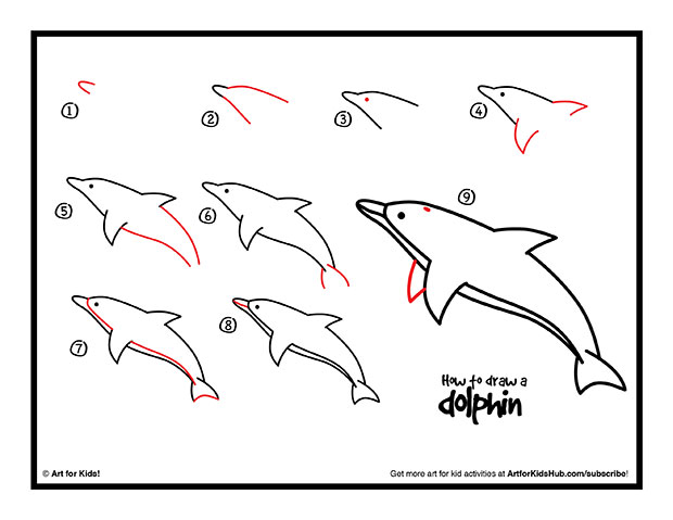 kid drawing dolphin step by step - Clip Art Library