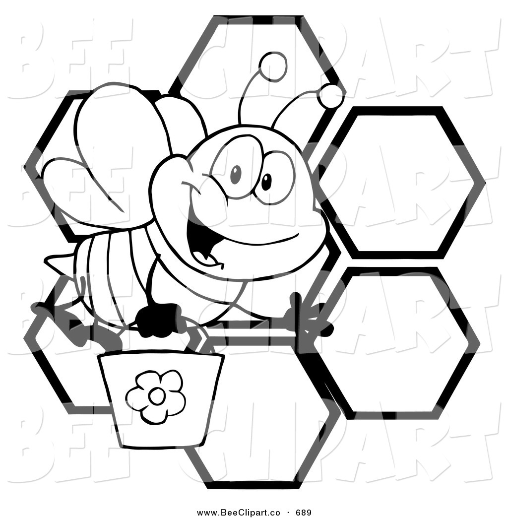 Cartoon Vector Clip Art of a Black and White Bee Waving and 
