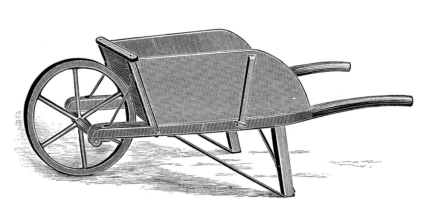 Vintage Clip Art - Old Fashioned Wooden WheelBarrow - The Graphics 