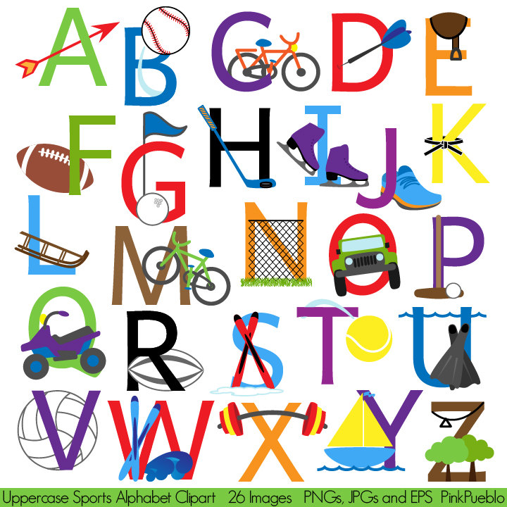 Sports Alphabet Font with Sports Letters Clipart by PinkPueblo