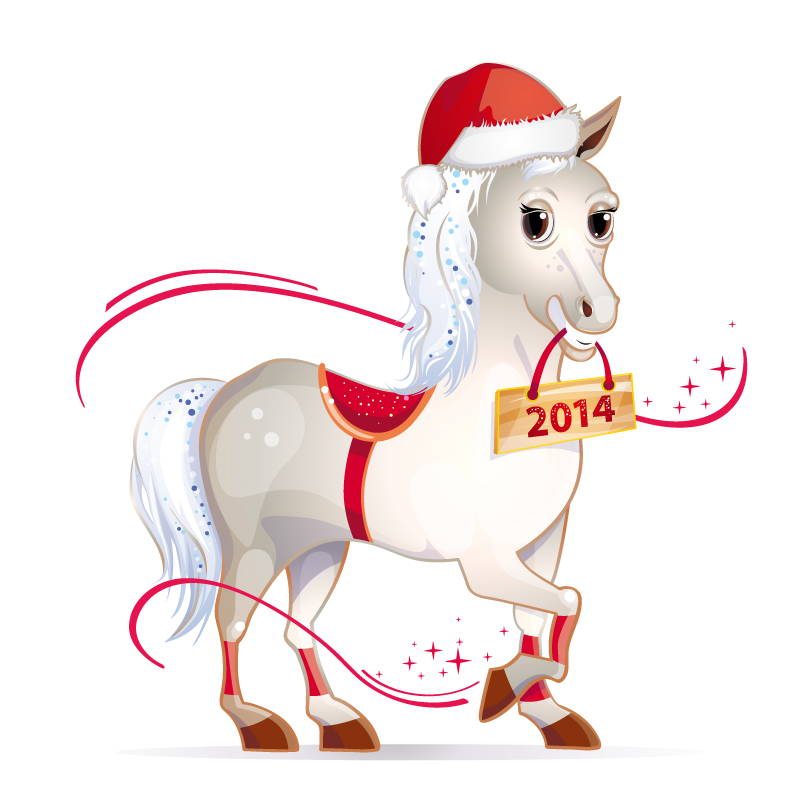 2014 Year of Horse Cartoon Card Design Vector | Free Vector 