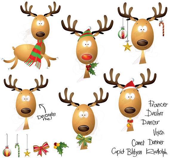 Christmas Clipart Cute Reindeer Scrapbooking by MayPLDigitalArt