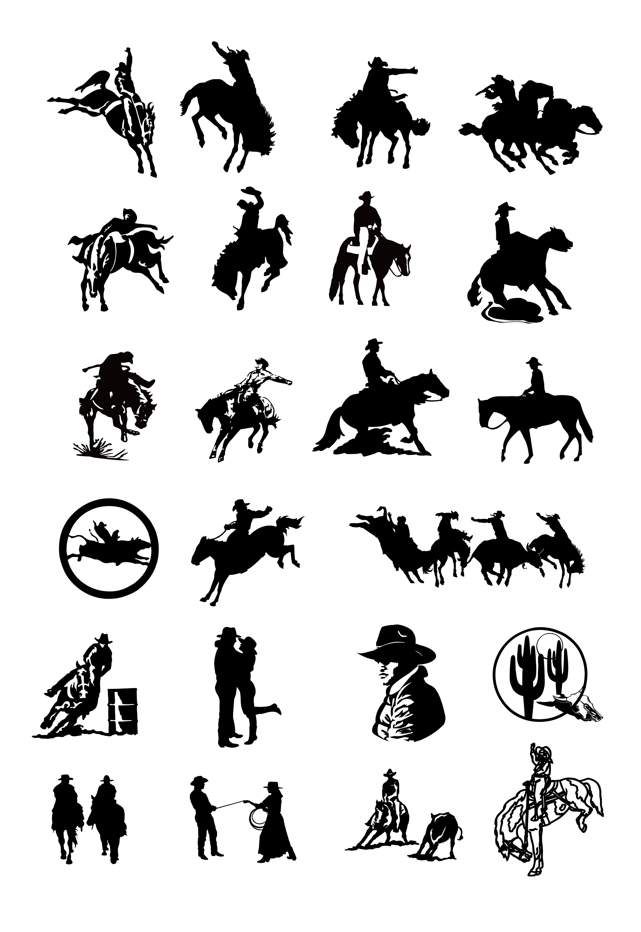 free cowboy clipart black and white