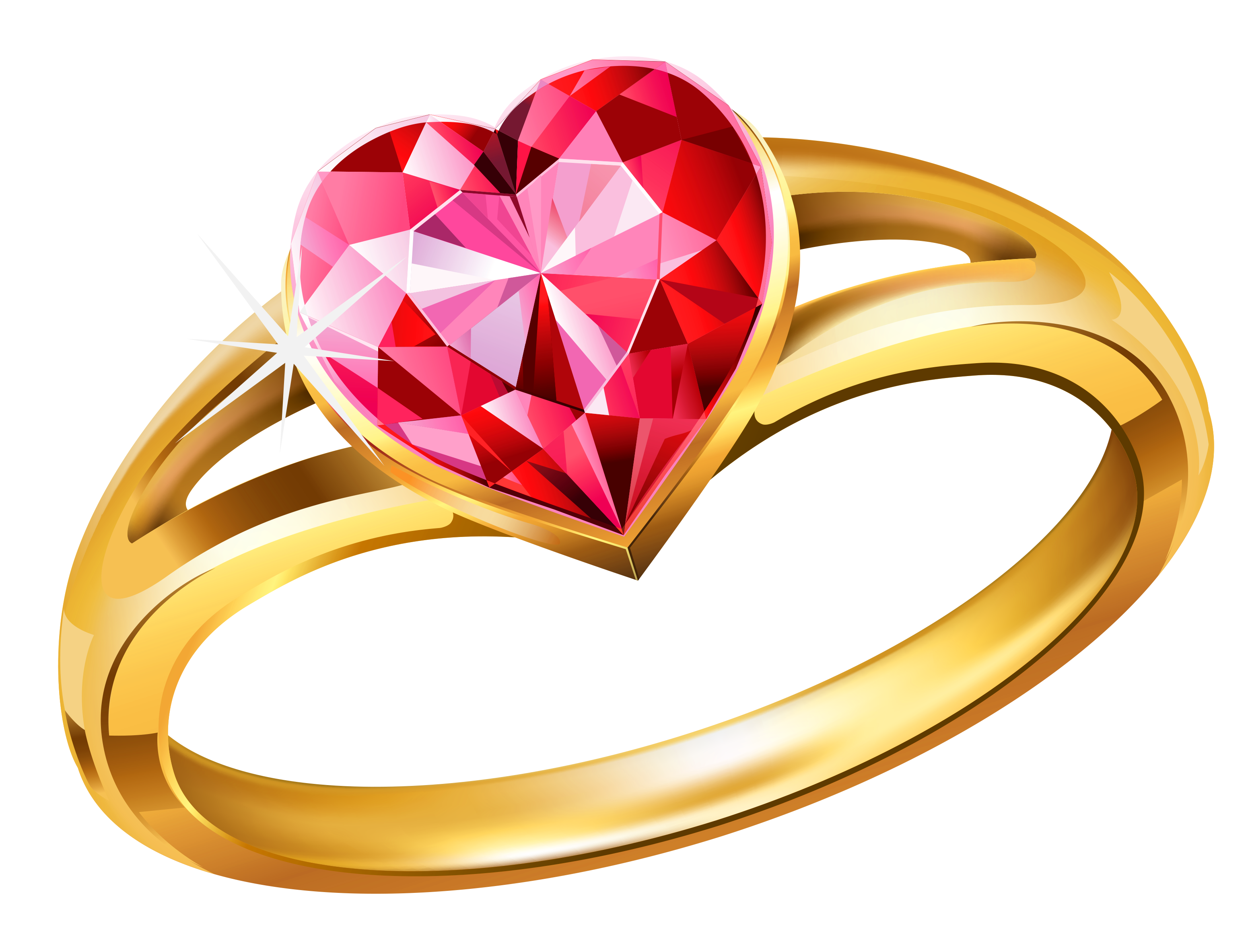 Gold Ring with Pink Diamond Heart PNG Clipart