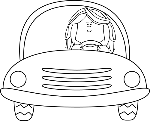 Black and White Girl Driving a Car Clip Art - Black and White Girl 