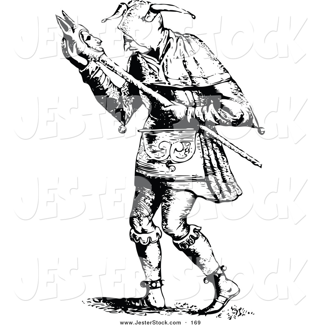 Illustration of a Retro Vintage Black and White Court Jester 