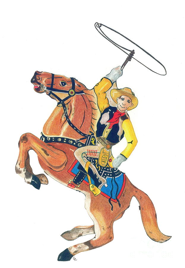 Cowboy With Lasso by Glenda Zuckerman - Cowboy With Lasso Drawing 