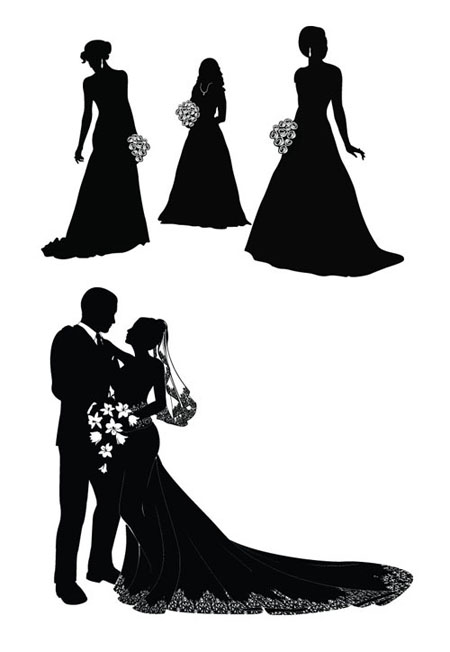 The bride and groom, wedding silhouette Vectors Download | Crazy 