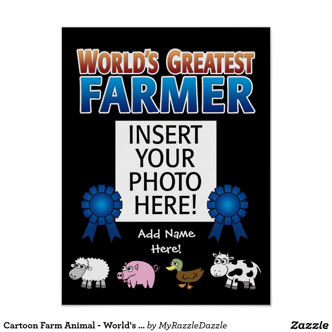 Cartoon Farm Animal - World's Greatest Famer Poster | Zazzle