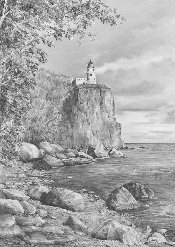 Learn How to Draw a Lighthouse Landscape - Split Rock