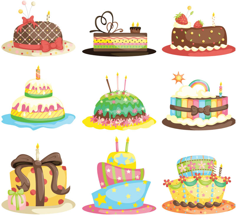 vector cartoon birthday cake icons Free vector cartoon birthday cake