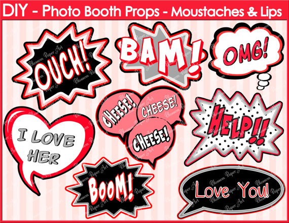 Speech Bubbles Printable Photo Booth Props DIY by blossompaperart