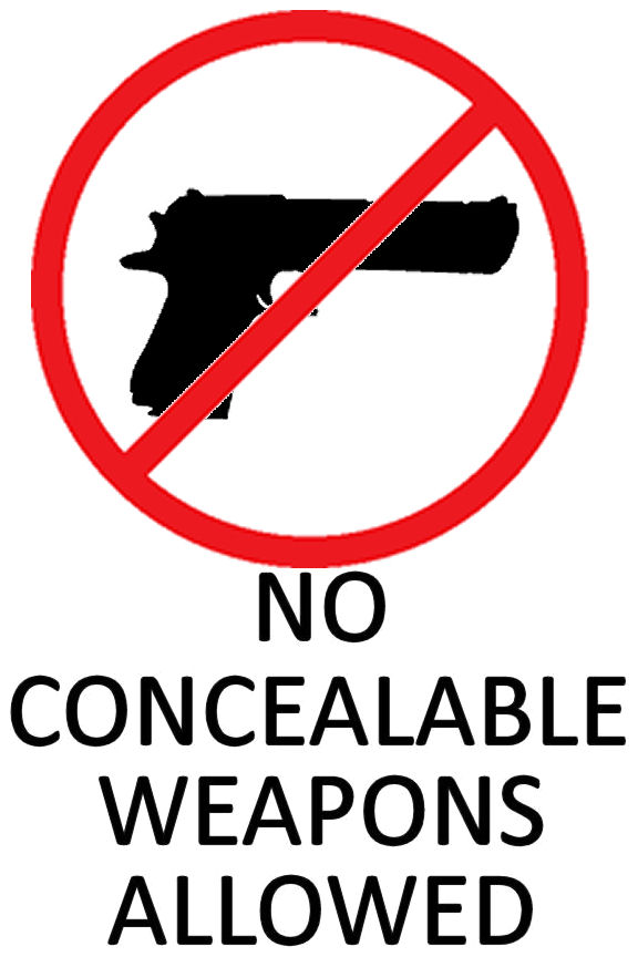 South Carolina No Concealable Weapons Allowed Sign