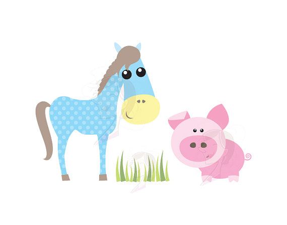 Farm Animals Clipart Cute Baby Farm Animal Pastel Horse Pig Sheep Chi�