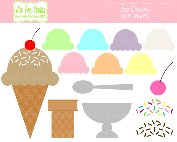 SALE 50% OFF Ice Cream Digital Clipart Ice Cream by WithEnvyPaper