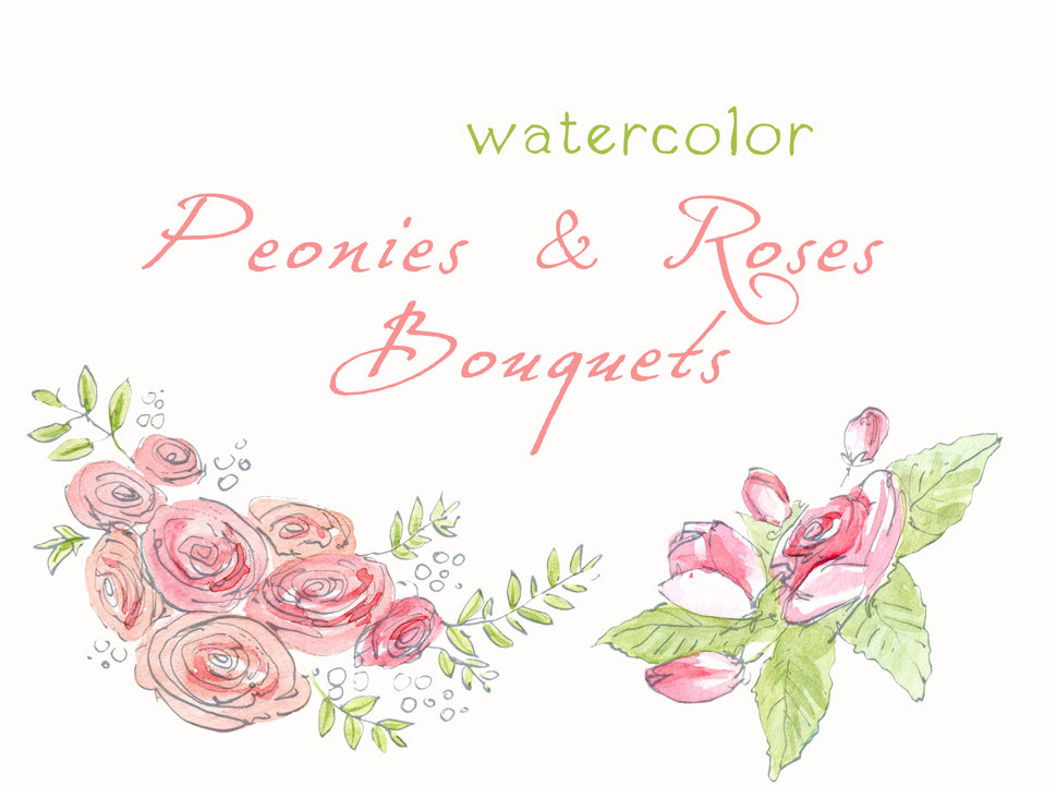 Digital Clipart Watercolor Flowers Peonies by SwiejkoForPrint