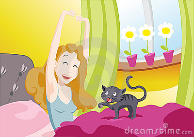 girl waking up early in the morning cartoon - Clip Art Library