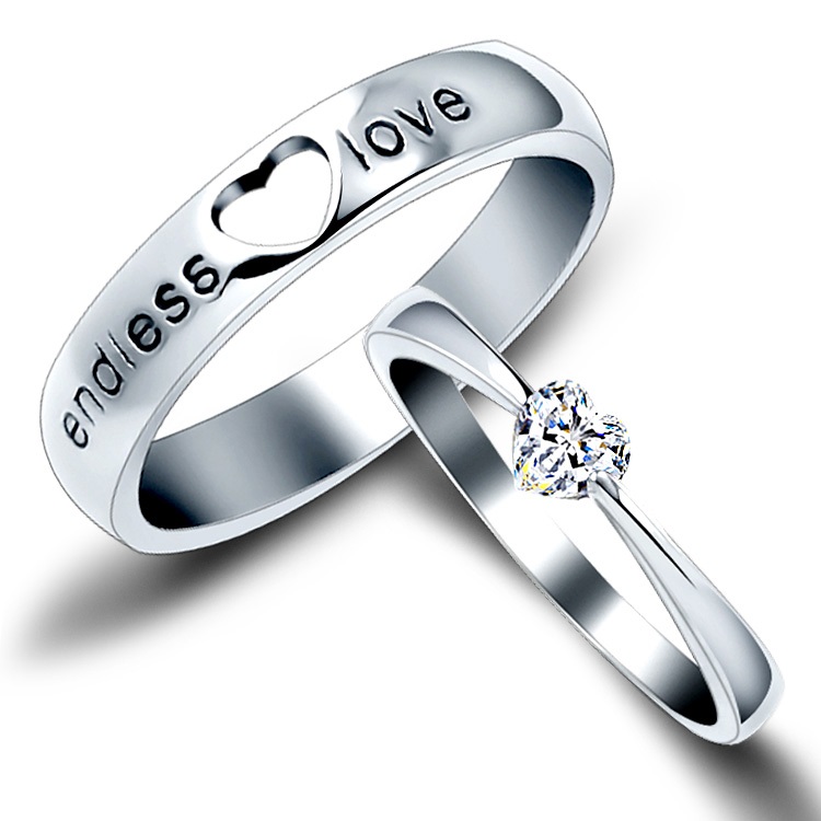 Endless Love Matching Couple Sterling Silver Engagement Rings 
