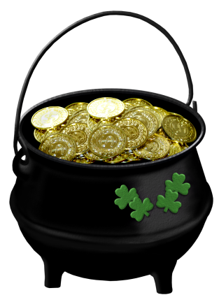 Black Pot of Gold with Shamrock PNG Picture