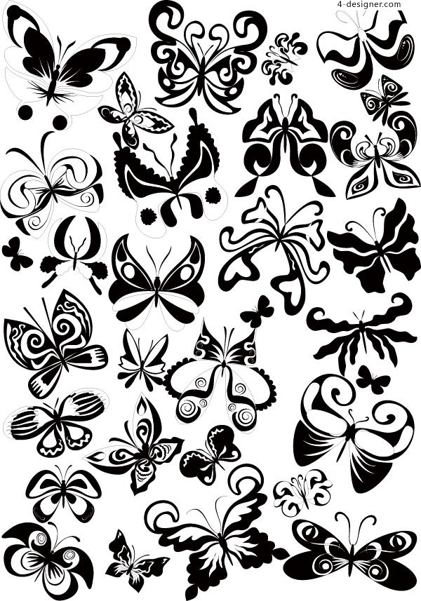 4-Designer | Black and white butterfly pattern vector material