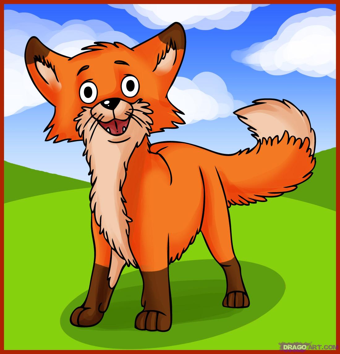 How to Draw a Cartoon Fox, Step by Step, Cartoon Animals, Animals 