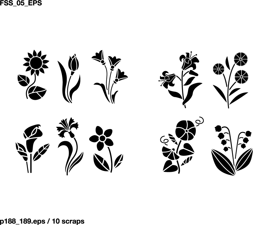 Various elements of vector silhouette flowers and trees 69 