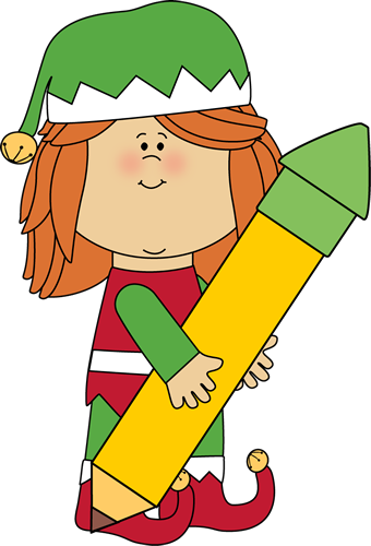 Christmas Elf Holding a Big Pencil Clip Art - Christmas Elf 