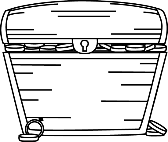 Black and White Treasure Chest Filled with Treasure Clip Art 