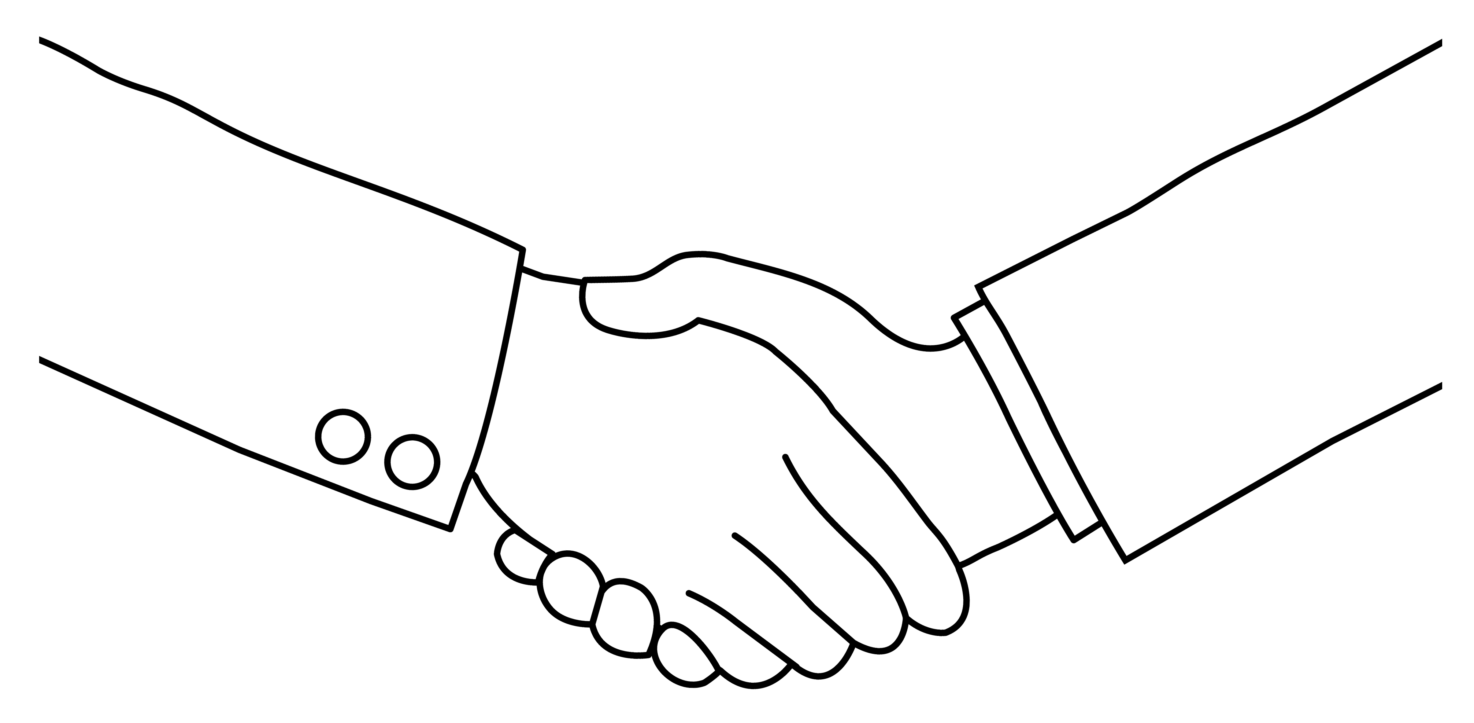 Black and White Handshake Line Art - Free Clip Art