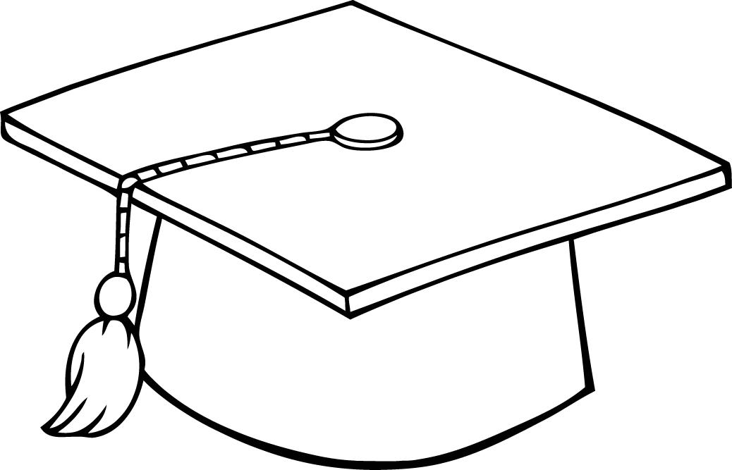 printable sheet of black and white graduation cap - Coloring Point
