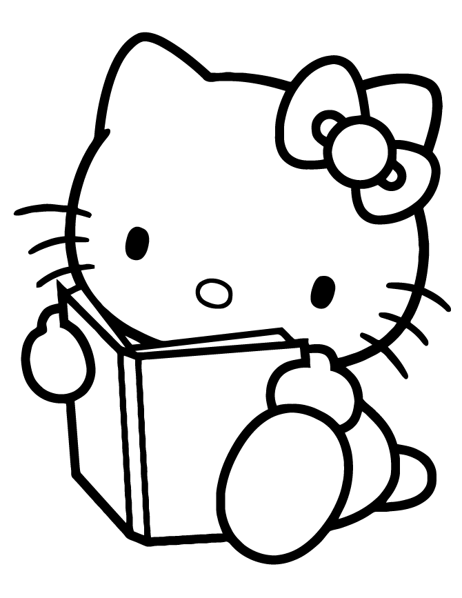 Hello Kitty Reading Book Coloring Page | HM Coloring Pages