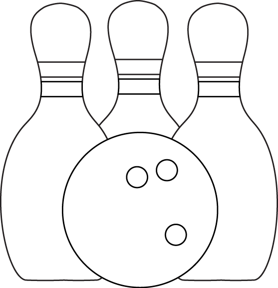 Black  White Bowling Pins and Ball Clip Art - Black  White 