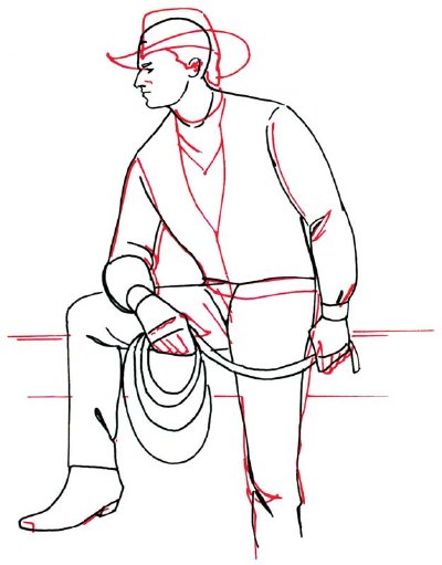 3. Draw the Hat and Jacket - How to Draw a Cowboy in 5 Steps