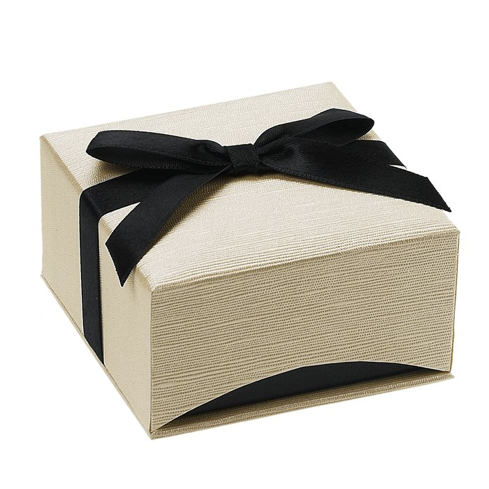 Ribbon-Wrapped Cream and Black Faux Linen Earring Gift Box