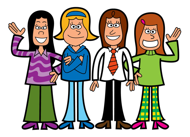 cartoon group of 4 people - Clip Art Library