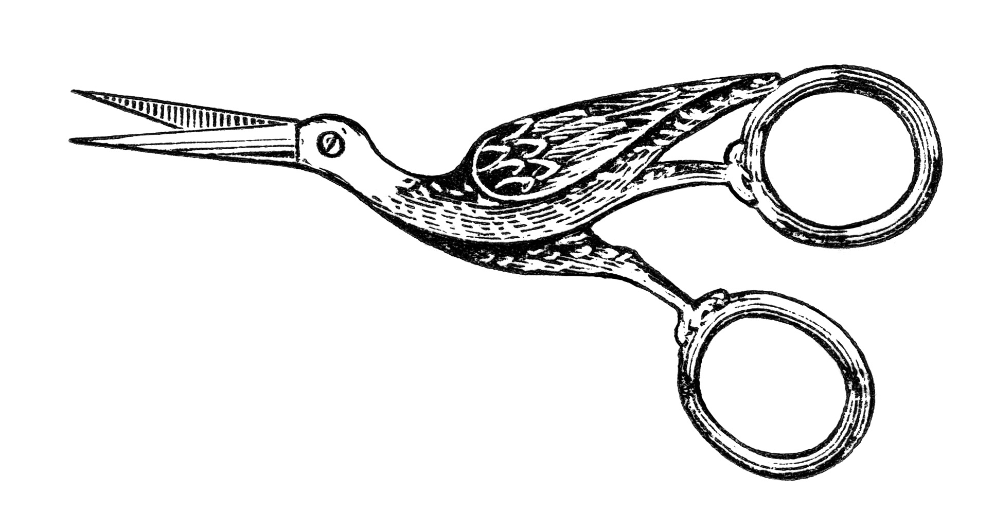 Free Vintage Image Bird Design Embroidery Scissors Clip Art | Old 