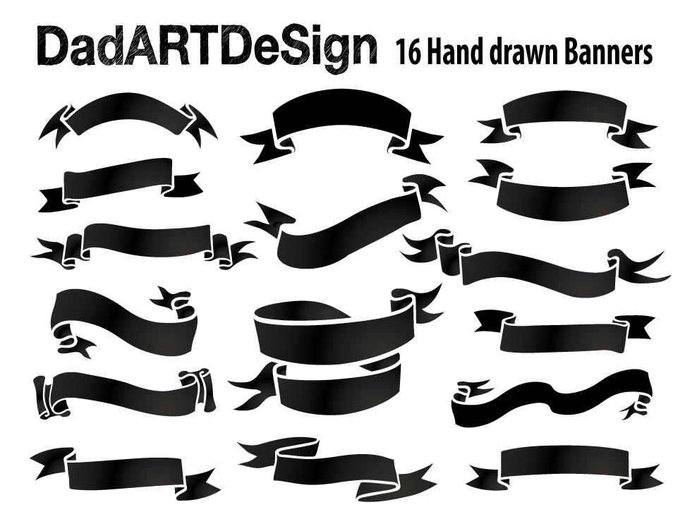 Simple Blank Ribbon Banners hand drawn 16 PNG HR by DADARTDESIGN