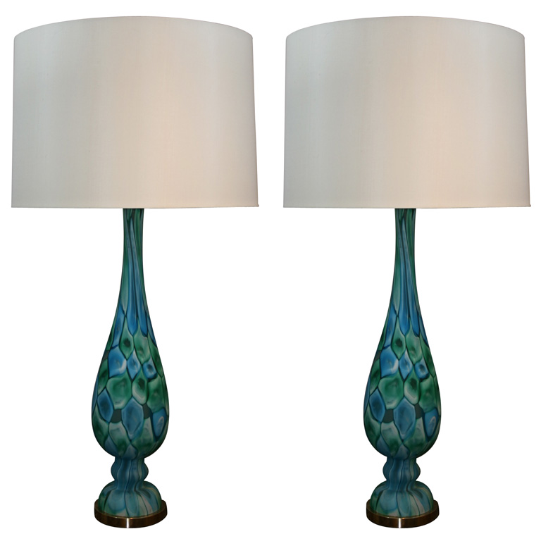 A Pair of Italian Art Glass Table Lamps by Fratelli Toso at 1stdibs