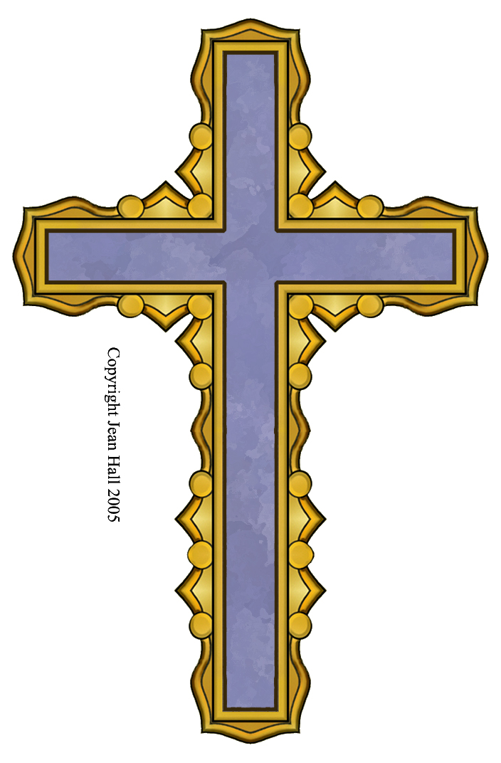 ArtbyJean - Easter Clip Art: Wedgewood Blue Cross with ornate gold 